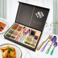 luxury table cutlery stainless steel knife fork spoon tableware set 24 piece dinnerware set kitchen device sets gift box