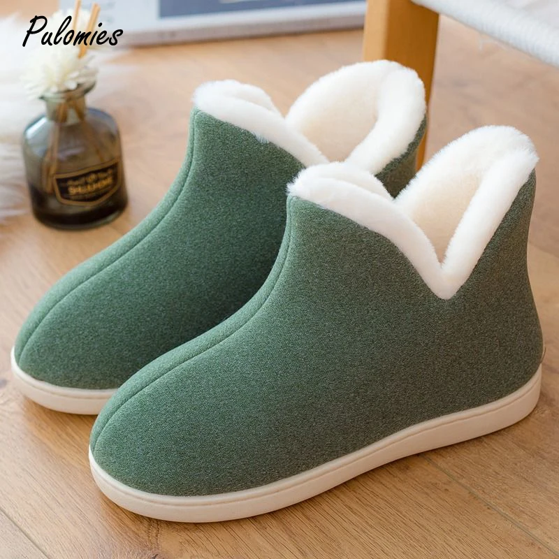 

Winter Women Slippers Shoes Unisex Fur Boots Home Female Warm Short Plush Men Indoor Cotton Shoes Ankle Boots Feminina Botas