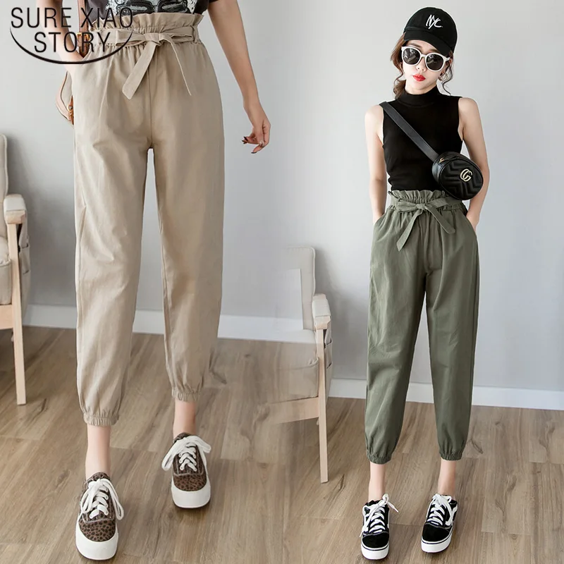 Модные свободные штаны с высокой посадкой одноцветные шаровары брюки для
