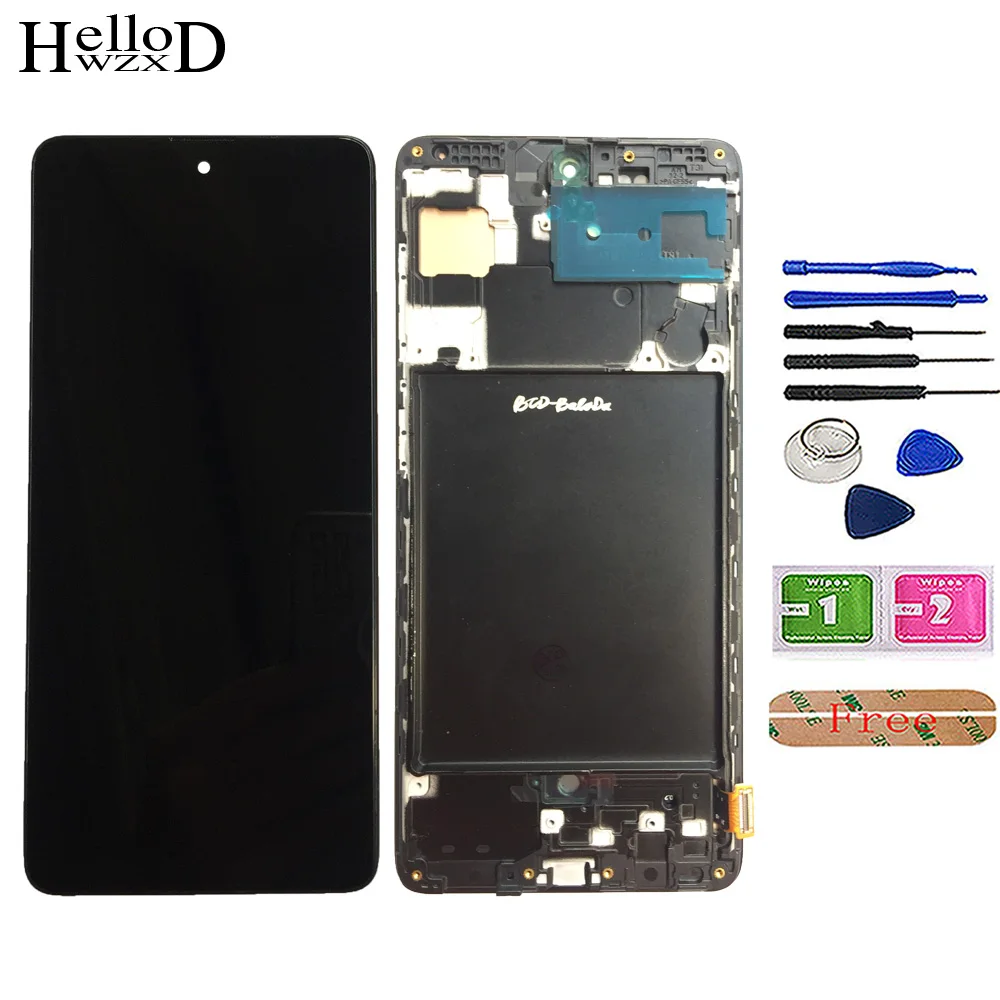 

ЖК-дисплей для Samsung Galaxy A71 2020 A715 A715F A715F/DS A715F/DSN A715F/DSM M51S, ЖК-дисплей с сенсорным экраном и дигитайзером в сборе, рамка