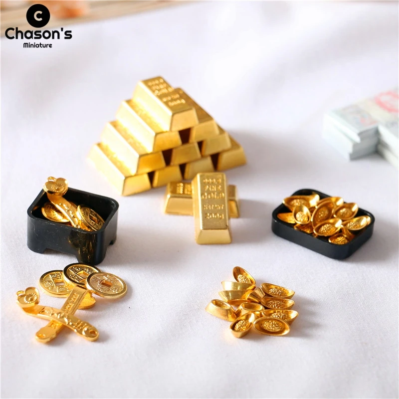 

Миниатюрные золотые кирпичи, золотые монеты, золотые деньги, богатые драгоценности, драгоценные фотообои, украшение для дома