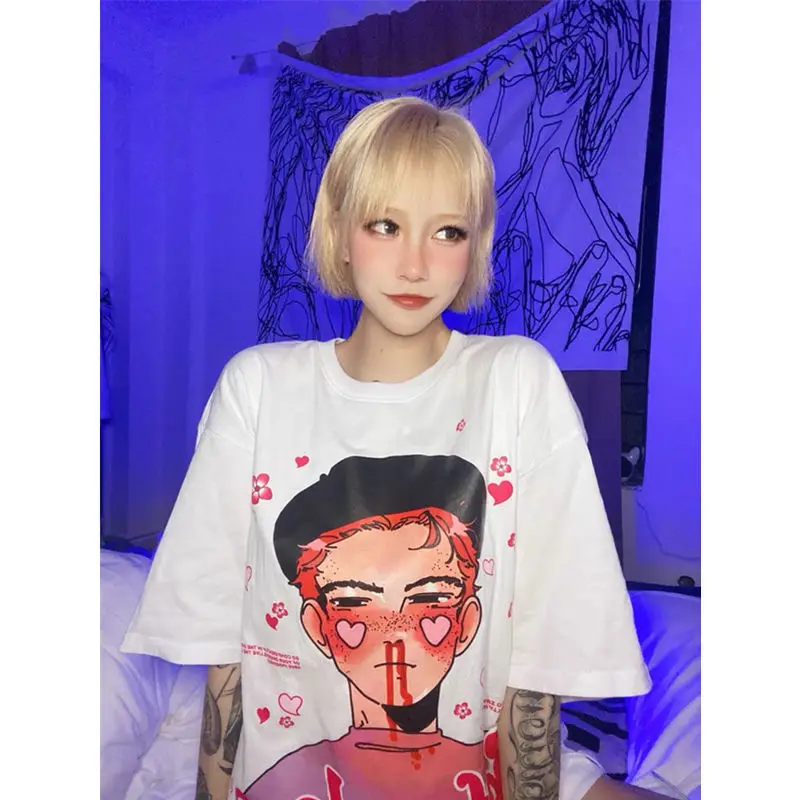 

Y2k Anime Streetwear crop tops women's T-shirt Harajuku vintage Cartoon characters print T-shirt summer Oversize women T-shirt