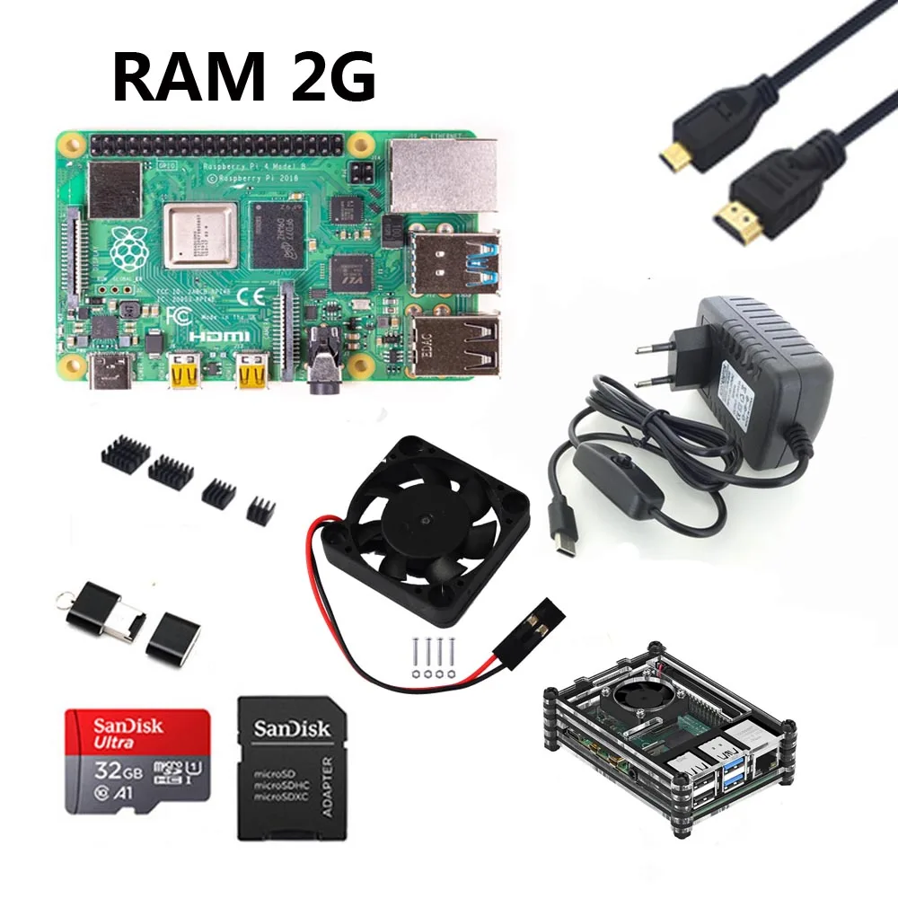 Золотой Raspberry Pi 4B стартовый комплект с Raspberry pi 4B 1G/2G/4G+ 32GB sd-карта+ ABS чехол+ 5V 3A мощность+ вентилятор+ радиатор+ HDMI - Цвет: Золотой