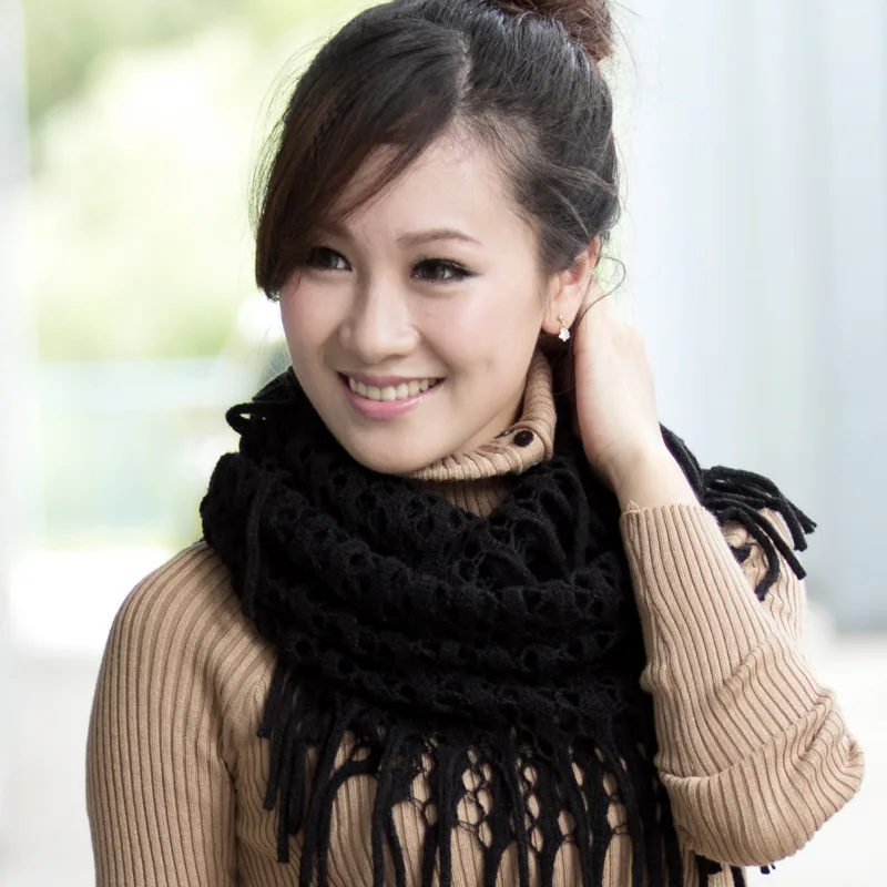 Новое поступление Модный осенне-зимний теплый вязаный шарф с кисточками на шее