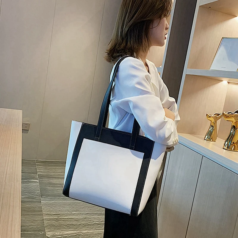 

Fashion Contrast Color PU Leather Shoulder Bag Large Capacity Handbag Lady Handbag