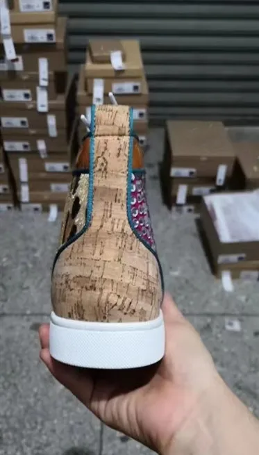 Мужские кроссовки стразы из флока с леопардовым узором шипами и заклепками на