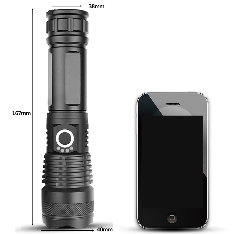 Мощный светодиодный фонарик XHP100 перезаряжаемый от USB аккумулятор 18650 26650