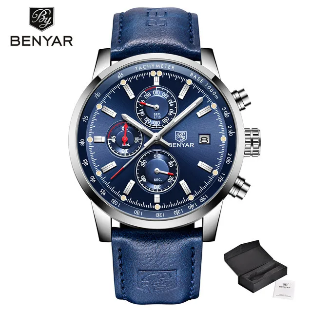 blue BENYAR мужские роскошные часы Топ бренд кварцевые часы с хронографом модные спортивные автоматические часы с датой военные часы Relogio Masculino - Цвет: blue