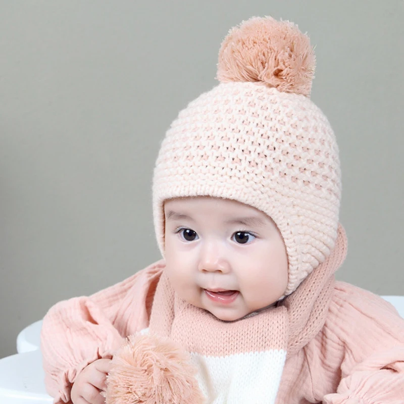 Трикотажная шерстяная детская флуоресцентная шапочка с помпоном теплая мягкая