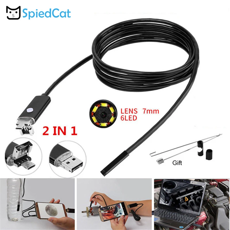 SPIED CAT Мини 7 мм объектив 6LED 2в1 10 м мягкий кабельный эндоскоп камера змеиная