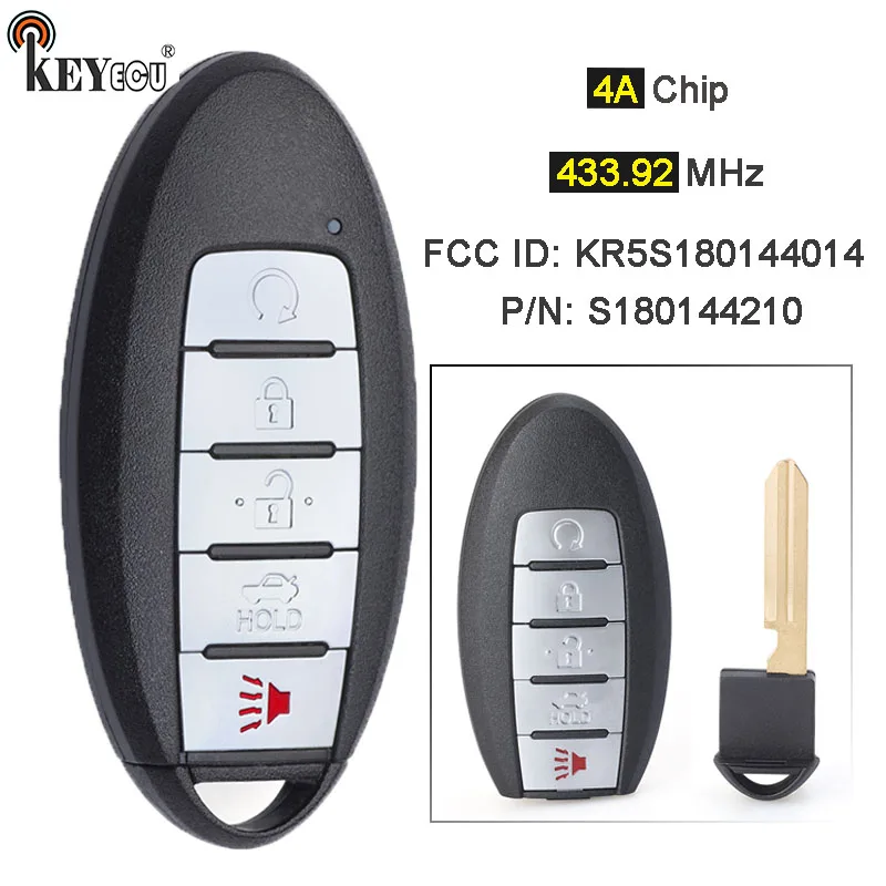 KEYECU 433 92 МГц 4A чип FCC ID: KR5S180144014 S180144210 БЕСКЛЮЧЕВОЙ дистанционный брелок для Infiniti Q50