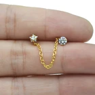 Двойная серьга дырка Длинная цепочка кристалл звезда круглая Ziron для женщин рождественские ювелирные изделия из нержавеющей стали для пирсинга козелка