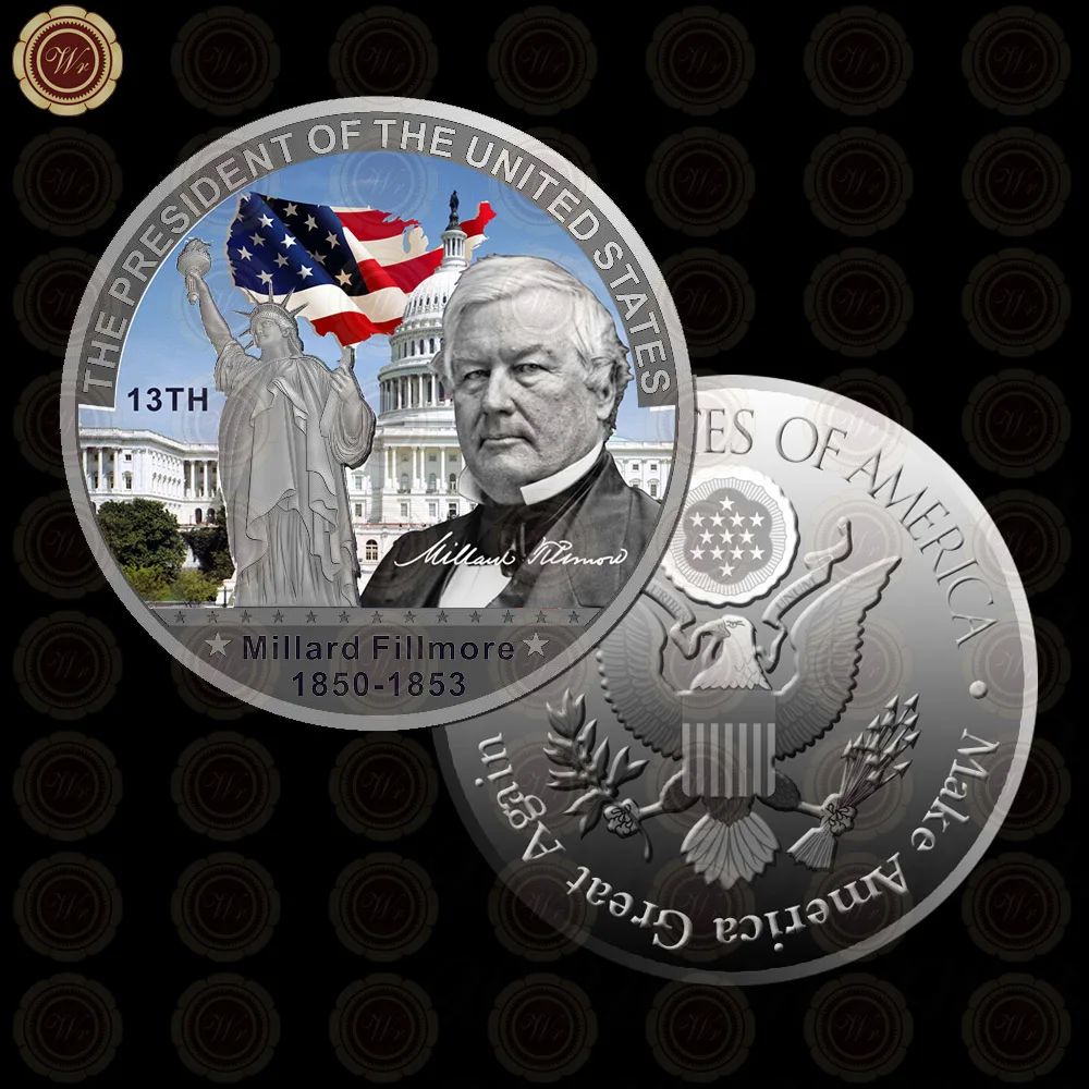WR Коллекционная Посеребренная американская 2th President John Adams металлическая монета/w чехол креативный вызов монета подарок на день отца 40x3 мм - Цвет: Style 13