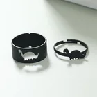 Парные кольца в готическом стиле с черным динозавром для женщин, комплект ювелирных изделий в винтажном стиле, регулируемые кольца, 2 шт.