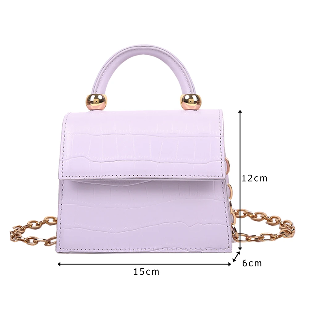 

Women Mini Shoulder Bag Alligator Leather Handle Tote Chain Female Solid Color Crossbody Messenger Pouch
