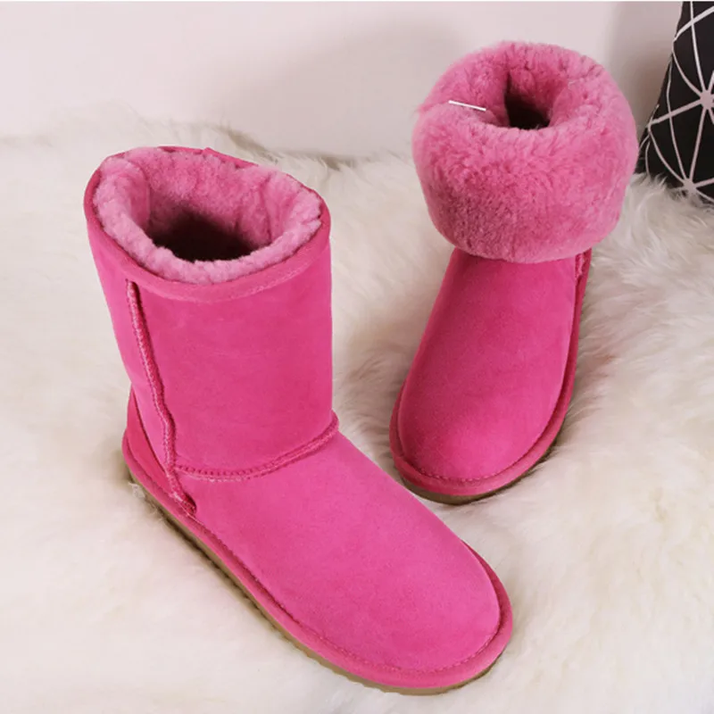 rose G& Zaco/Роскошные зимние сапоги; женские сапоги из овечьей шерсти; зимние сапоги из натуральной овечьей кожи; классические женские замшевые сапоги до середины икры - Цвет: rose