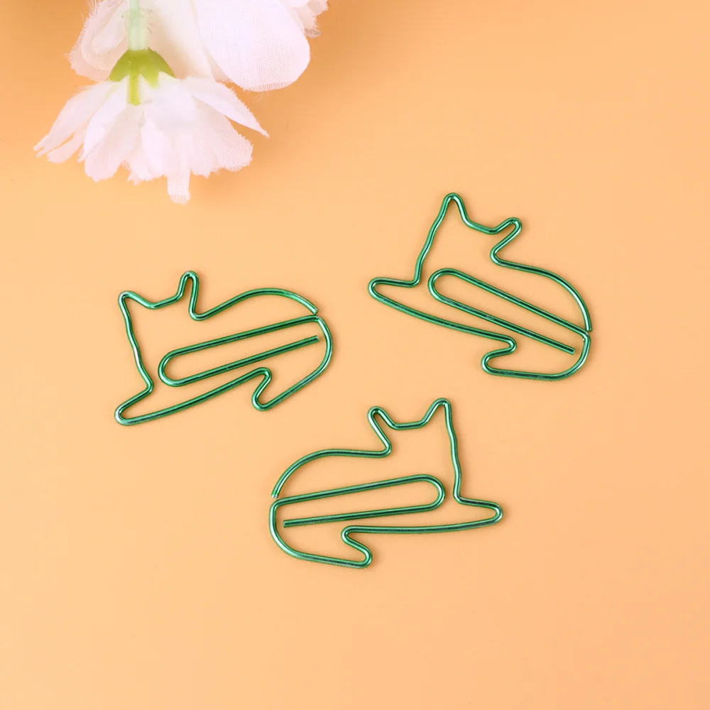 

24Pcs Lovely Cats Shaped Clips Paper Clips Creative Bookmarks Paper Needles Party Gift Office Hand Account Essentials(Green)