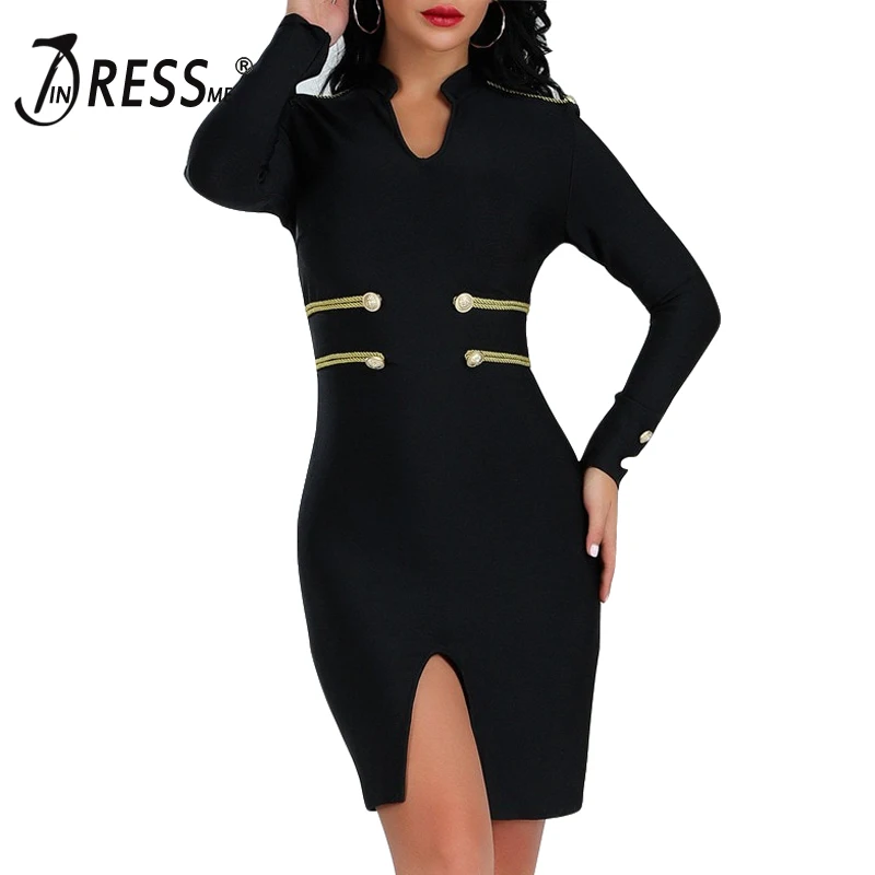 INDRESSME сексуальное элегантное платье до колена с длинным рукавом и кисточками на