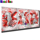 3 шт.компл. леопардовая алмазная живопись, дикие животные джунглей с тропическими листьями, полноразмерная круглая Алмазная мозаика, вышивка, настенное искусство