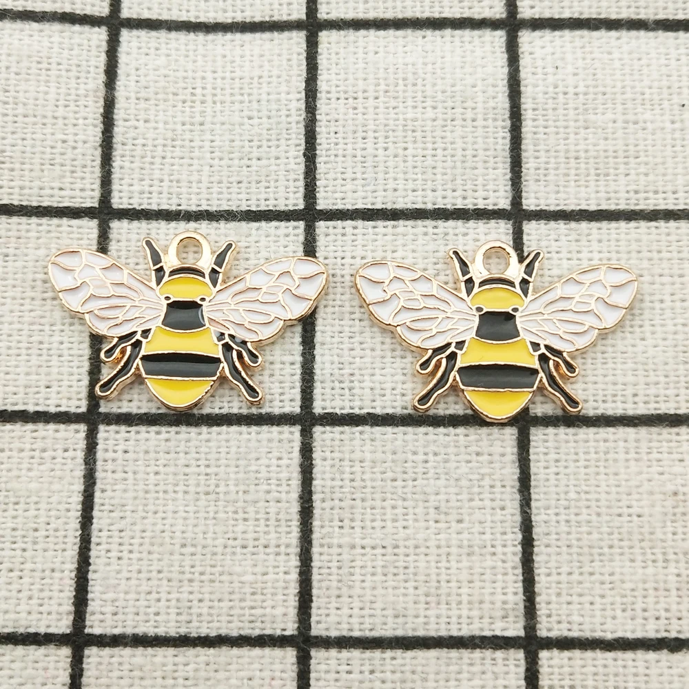 

10pcs enamel bee charm jewelry accessories earring pendant bracelet necklace charms diy finding 16x26mm