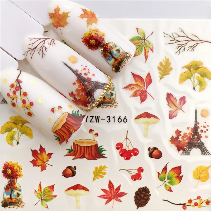 

1 Sheet Fall Yellow Gold Sticker for Nails Maple Leaf Slider Decals Water Tattoo Nail Art Autumn Polish Manicure Wraps