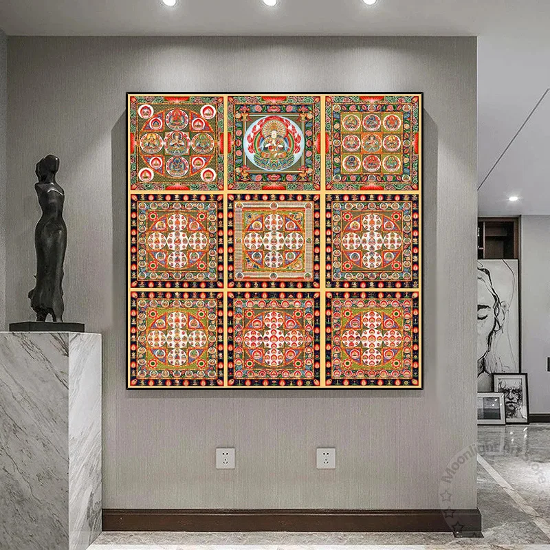 

Religious Thangka Poster Golden Buddha Painting On Canvas Print for Living Room Home Decoration Indian Mandala Wall Art Picture