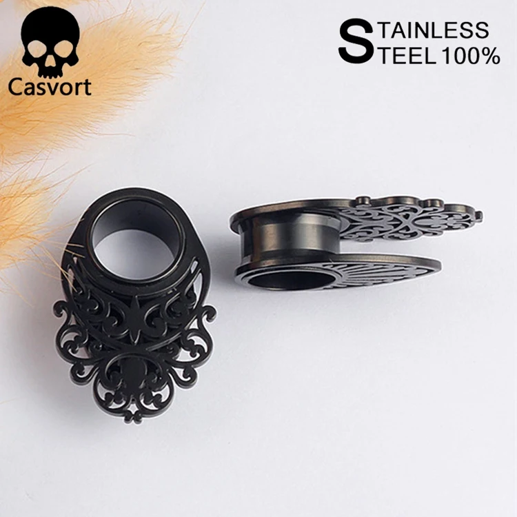 Casvort 2pcs Беруши Тоннели 316L нержавеющая сталь Висячие пирсинг серьги измерительные приборы ювелирные изделия с расширителем для тела пара
