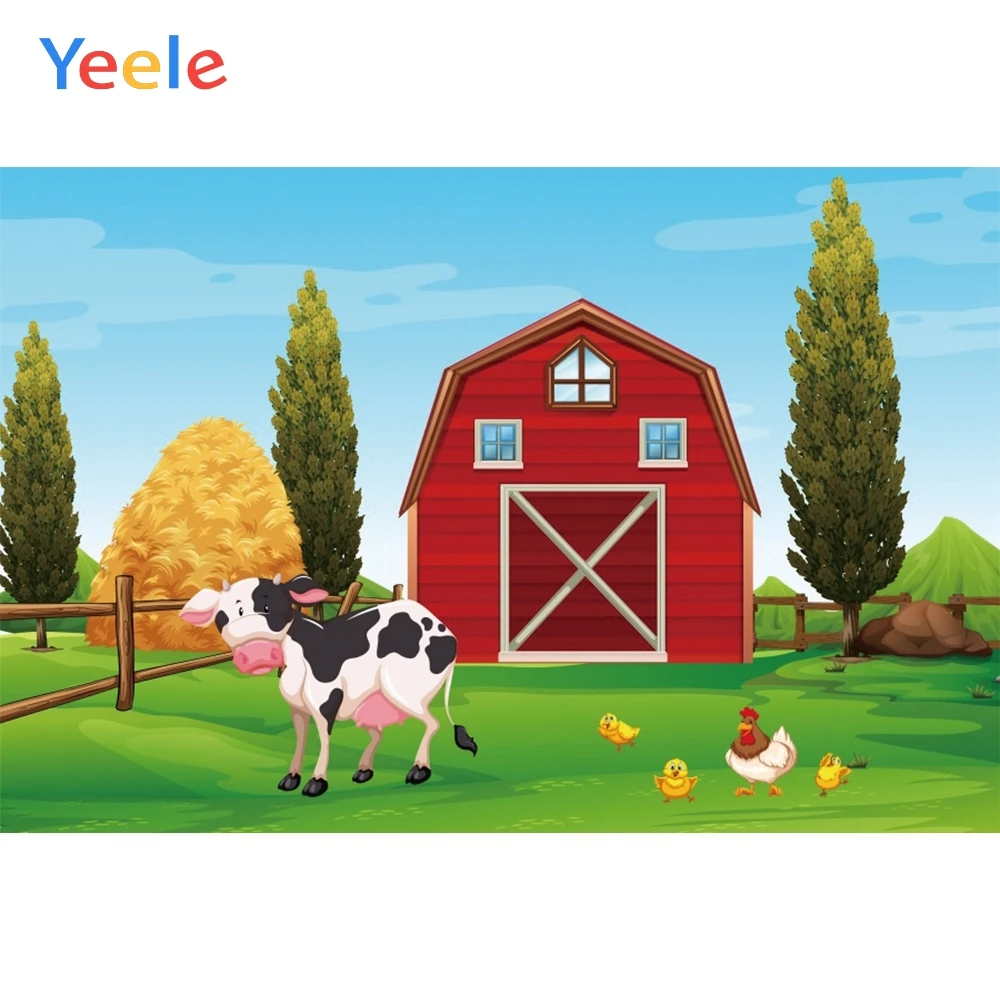 

Cartoon Farm Barn Hay Cattle Newborn Baby Shower Birthday Backdrop Photography Backdrops Vinyl Photographic Background Photocall