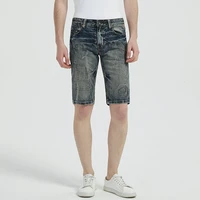newly summer fashion men jeans retro blue scratched embroidery designer ripped short jeans men distressed vintage denim shorts