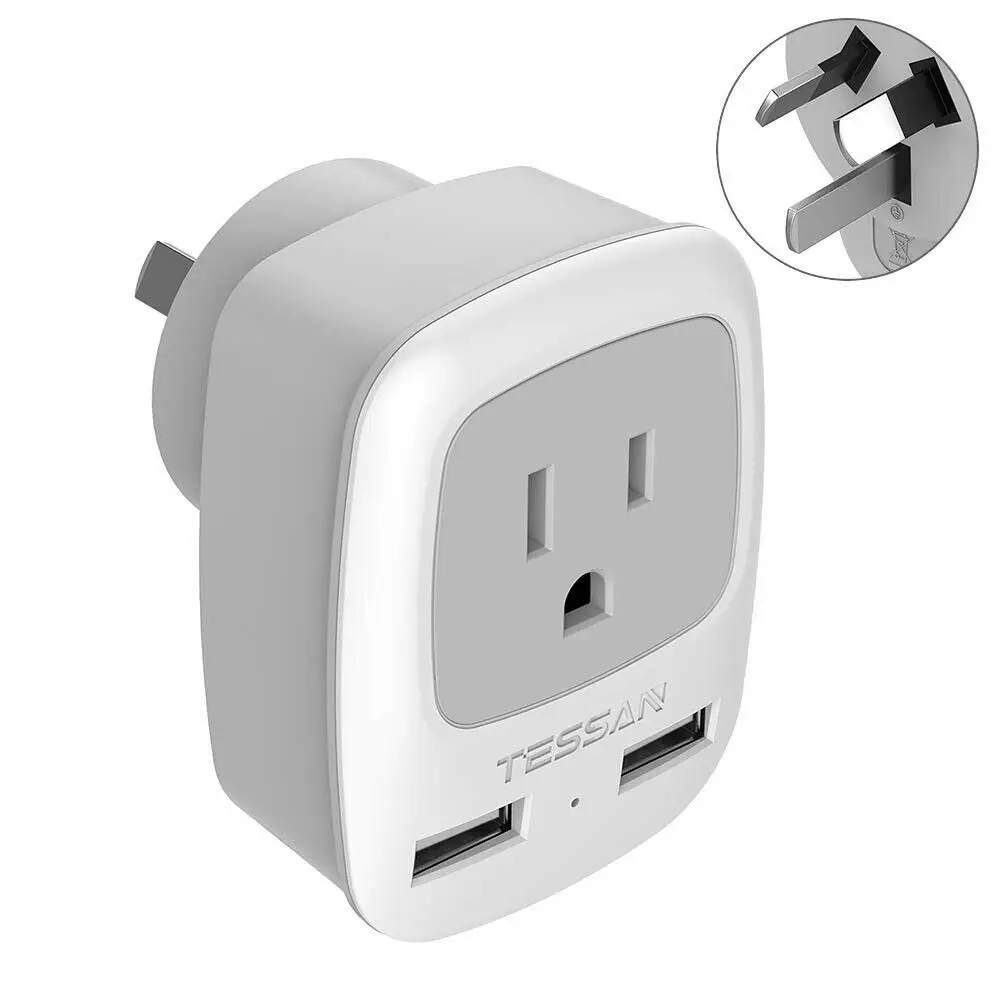 

Type I - China Australia New Zealand Power Plug Travel Adapter with 2 USB Ports 1 AC Outlet Portable 3 In 1 Wall Charger Adapter