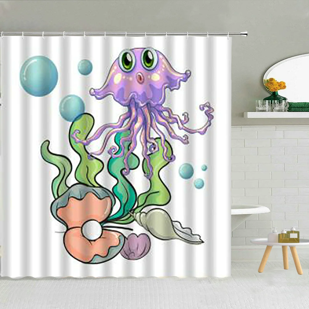 Штора для душа с изображением животных океана акулы Дельфина медузы детский