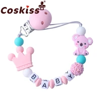 coskiss 1pcs baby pacifier clips crochet beads silicone crown koala pacifier chain baby shower gift silicone teething toys