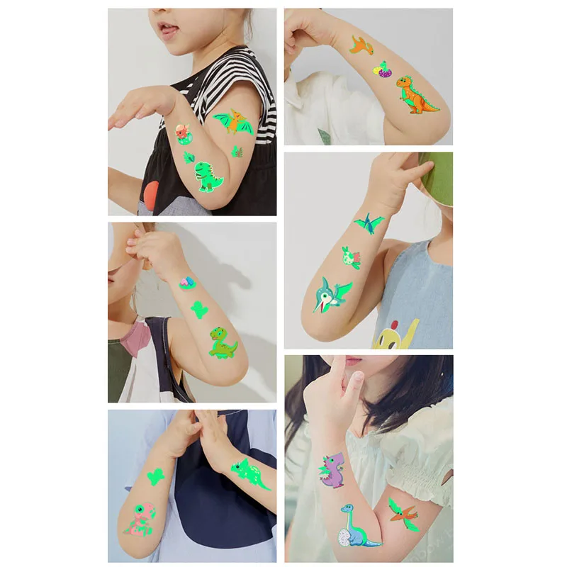 

New Luminous Tattoo Face Temporary Color Children Fun Cartoon Dinosaur Tyrannosaurus Reward Sticker Waterproof Children Body
