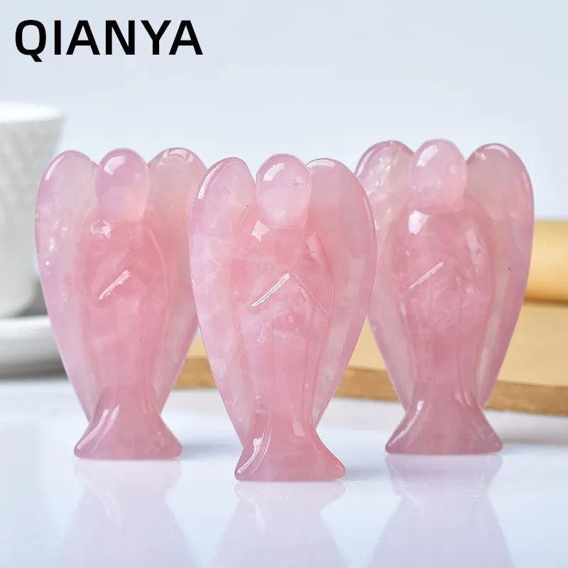 

Large Natural Rose Quartz Gemstone Crystal Carving Angel Crafts Lucky Healing Reiki Home Decoration Gift