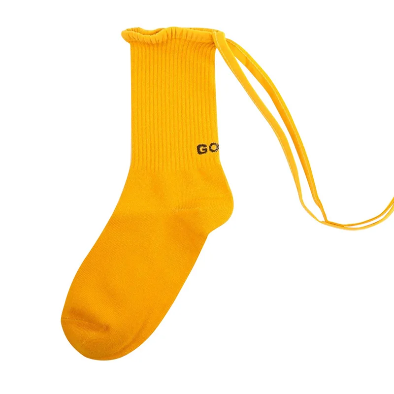 Fashion Lace-up Cotton Socks Japanese Handmade DIY Tie Rope Women's Casual Comfort Solid Color | Женская одежда