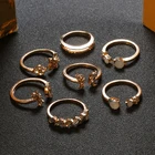 Набор колец в винтажном стиле для женщин, кольца в стиле бохо на костяшки пальцев, с кристаллами, бабочка, цветок, ювелирные аксессуары