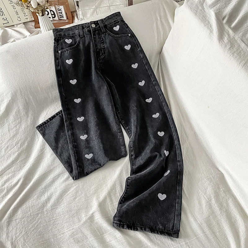 Милые крутые женские стройнящие прямые широкие уличные брюки с высокой талией в