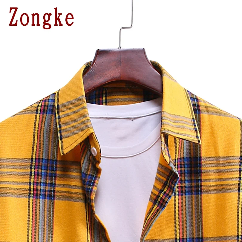 

Zongke Vintage Mens Shirt Plaid Shirt Men Shirts For Men Clothing Checkered Shirt Men Blouse M-3XL 2021 New Arrival