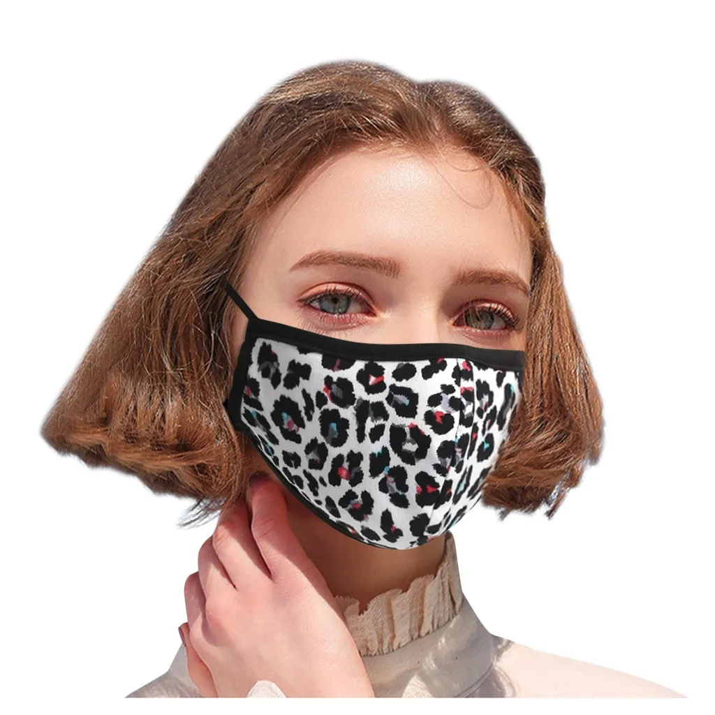 10PCS Leopard Print Camouflage Womens Fashionable Cycling Face Mask Washable Reusable Cloth Cotton-lined Inside Fashion Masque | Спорт и