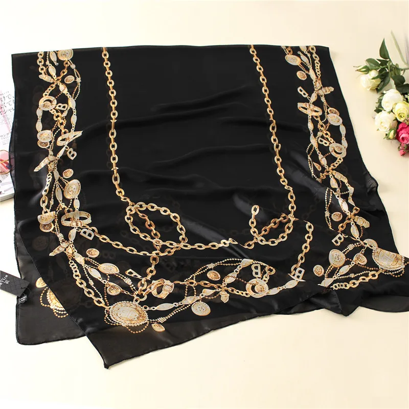 Визуальный оси 2020 Весна Для женщин натуральный шелковый шарф с цифровой печатью