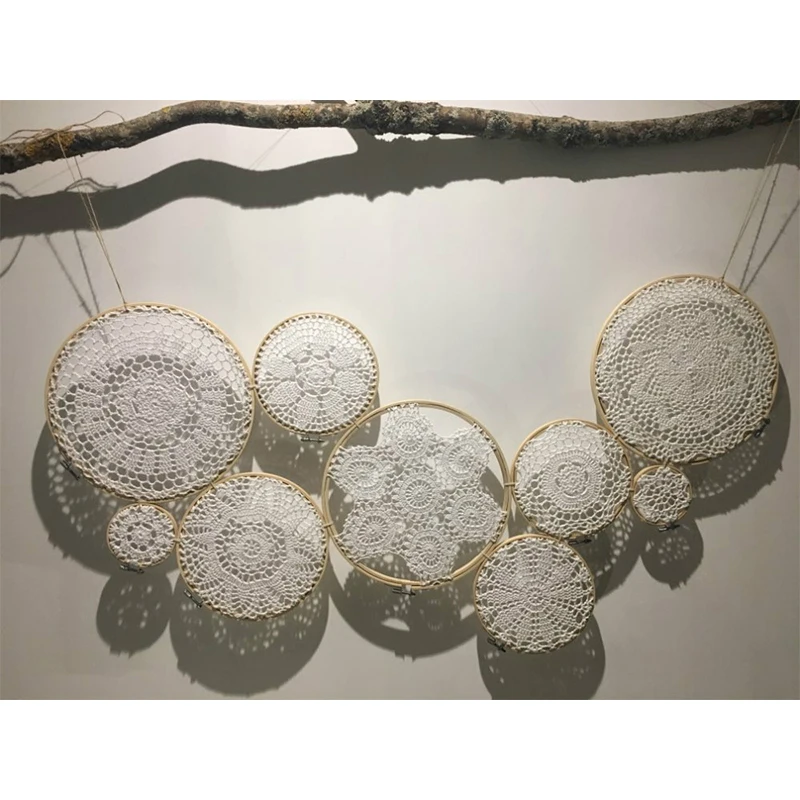 

Marame Dream Catcher Lace Set White Round Handmade Wall Hanging Tapestry Wedding Background Decoration Mexican Boho Decor