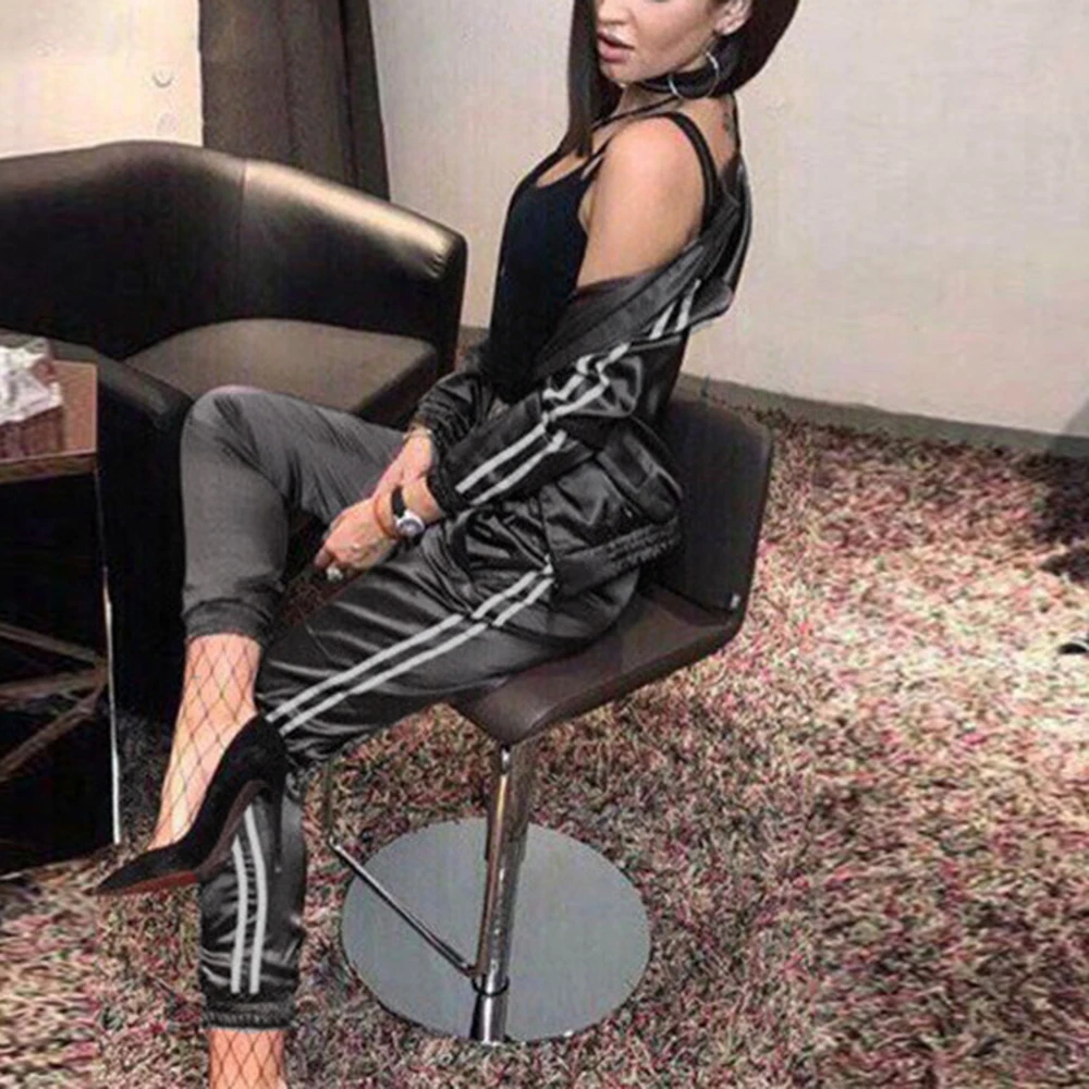 Женские атласные спортивные костюмы с полосками сбоку комплект из 2 предметов