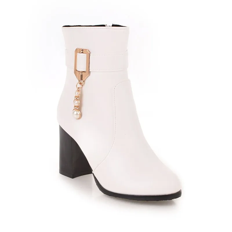 Европейские и американские женские ботинки на толстом каблуке с боковой молнией