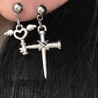 coconal women punk rock korean fashion metal peach heart wing stud earring vintage gothic key cross sword earring jewelry gift