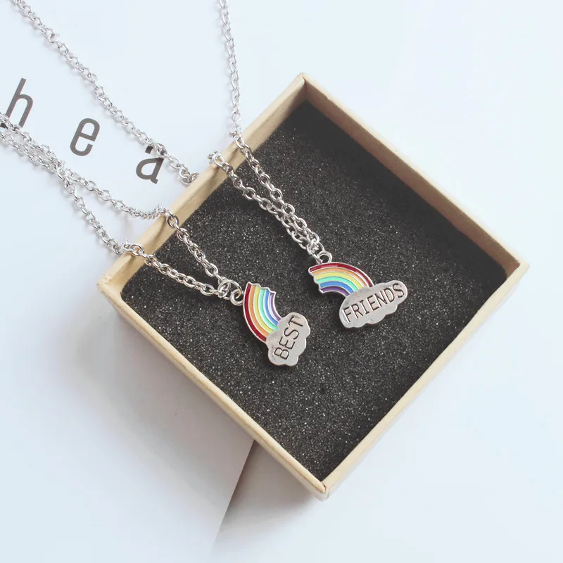 

2021 New Charm Punk 2Pcs/Set Fashion Hot Best Friends Sweetheart Pendant Necklace Rainbow Broken Gift Friends Gift Jewelry BFF