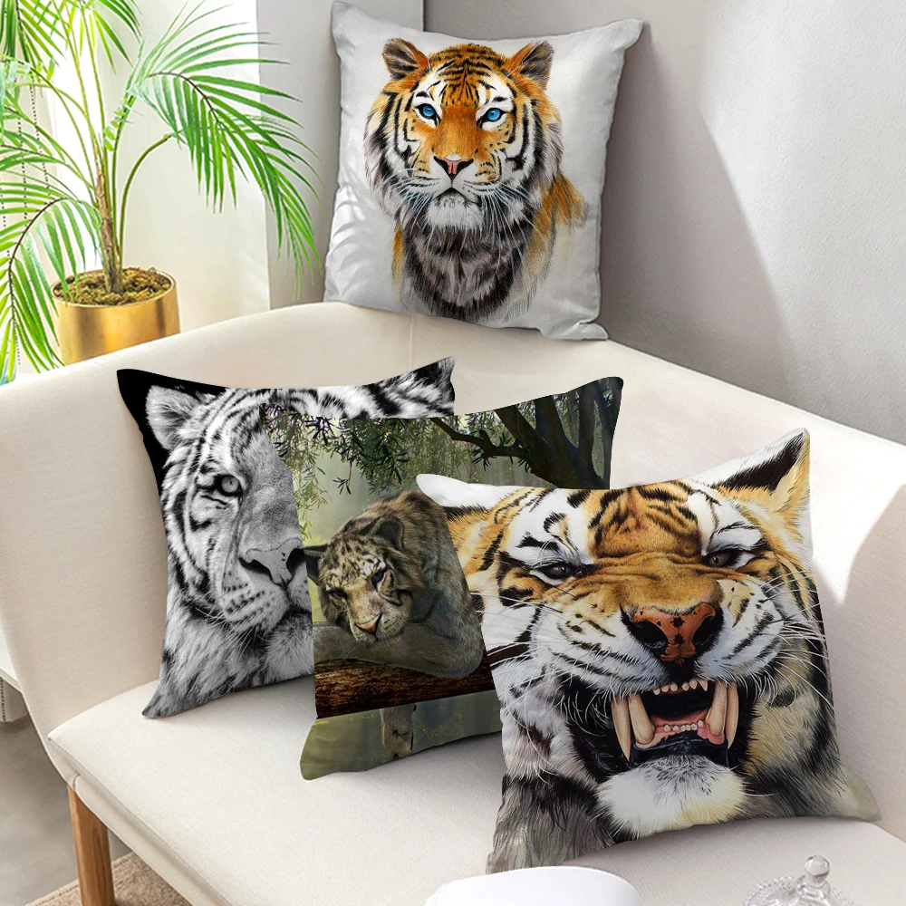 

Fuwatacchi King of The Forest Tiger Pillow Cases Animal Cushion Covers Cotton for Bedroom Sofa Decorative Pillow Covers 45*45cm