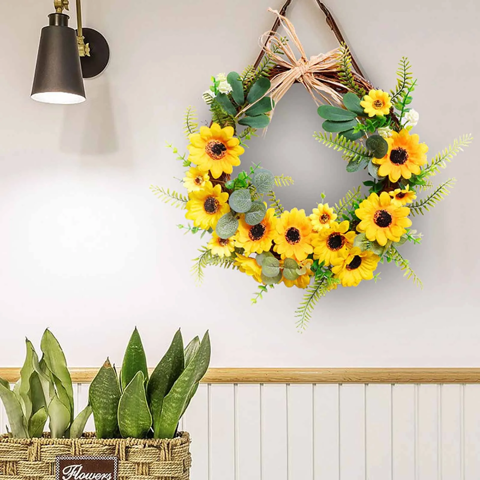 

Easter Artificial Yellow Sunflower Wreath Decoratives Spring Sunflower Decorations Garlands Wreath Exquisite Home Decoration