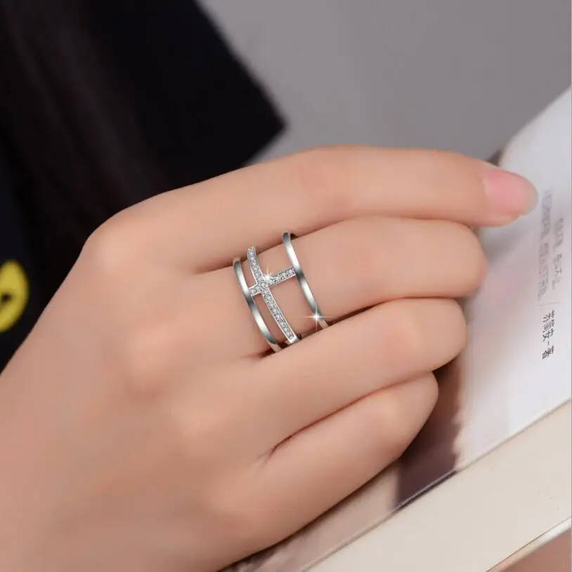Новое модное многослойное микро CZ циркониевое перекрестное кольцо для женщин