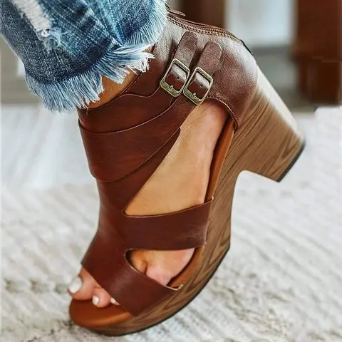 

2021 new fashion wedge hollow sandals office high heel sandals wedge heel shoes ladies platform sandals women sandals