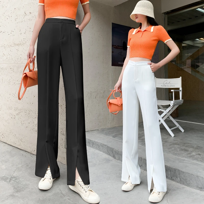 

Limiguyue Solid Split Straight Trousers Suit Women High Quality Fashion Versatile Wide-Leg Pants Trousers Bottoms Mujer K917